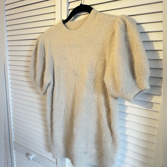 Almond Colored Fuzzy Short Sleeve Sweater - Picture 3 of 5